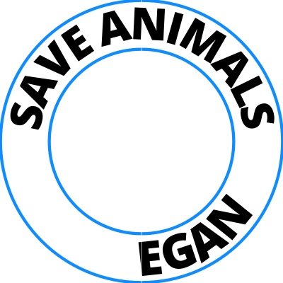 Save animals go vegan round circle frame overlay with blue clipart