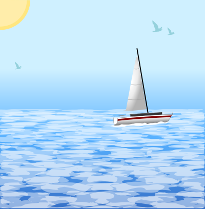 Sea scene with boat clipart