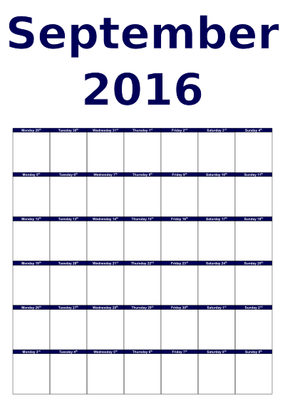 September calendar clipart