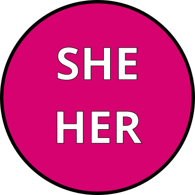 She her pronouns round pink badge clipart
