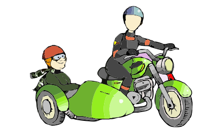 Sidecar and old style motorbike with a couple riding clipart
