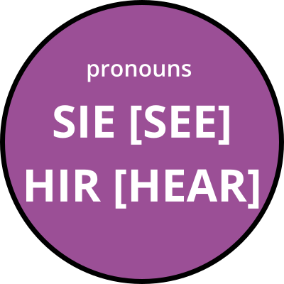 Sie hir non-binary pronouns round purple badge clipart