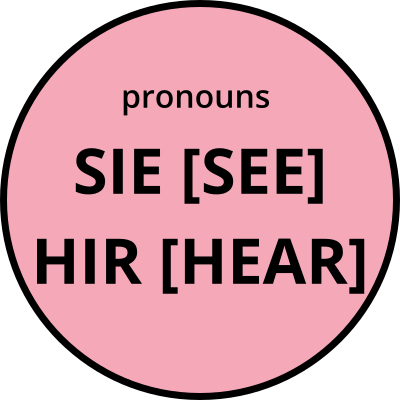 Sie hir non-binary trans pronouns round pink badge clipart
