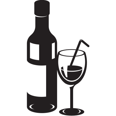 Silhouette of a bottle and drinking glass clipart