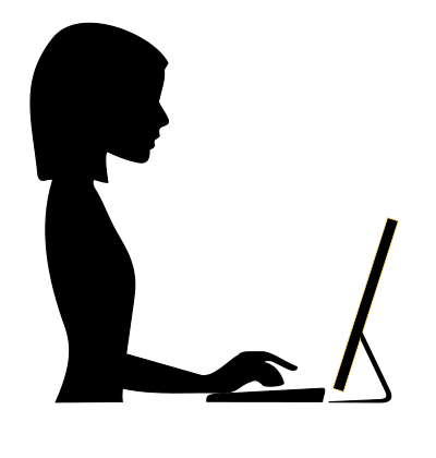 Silhouette of female typing on a computer clipart