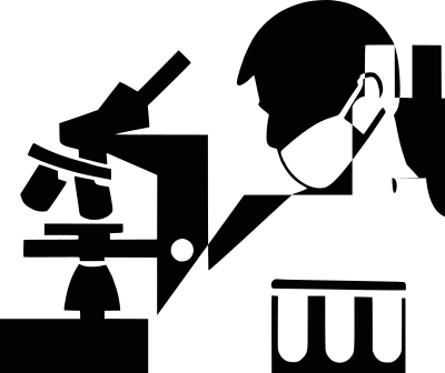 Silhouette of scientist in a laboratory with a microscope clipart