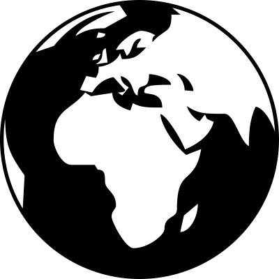 Simple globe showing Africa, Asia and Europe in black and white clipart