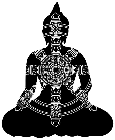 Sitting Buddha Silhouette With Dharma Wheel clipart
