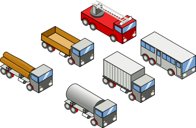 Six isometric vehicles clipart