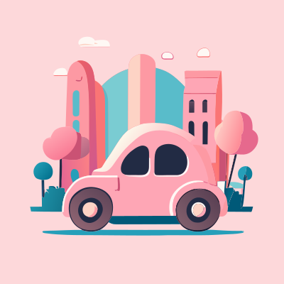 Small city car with cityscape background clipart
