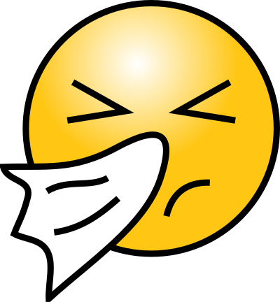 Smiley Face with a Cold, Sneezing into Handkerchief clipart