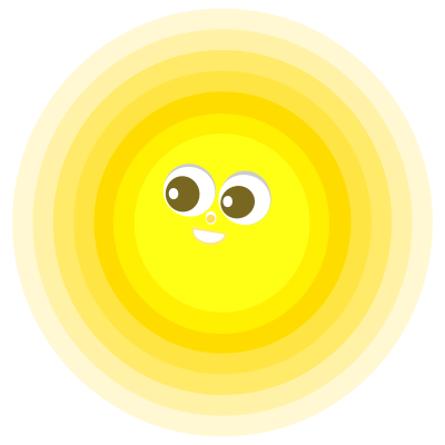 Smiling Sun character, radiating. clipart