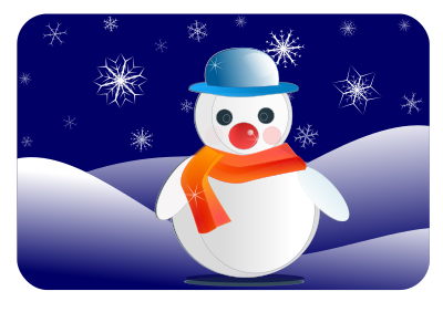 Snowman glossy in winter scenery clipart
