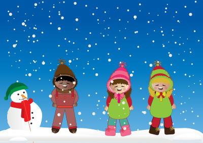 Snowy Scene with Kids clipart