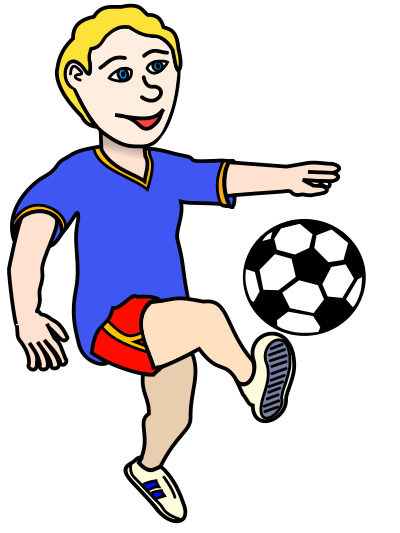 Soccer playing boy coloured clipart