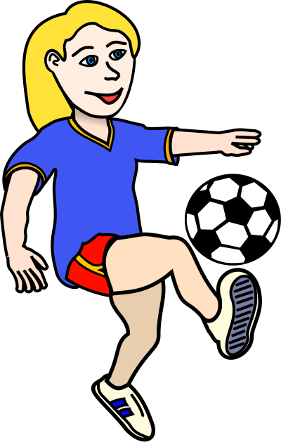 Soccer playing girl coloured clipart