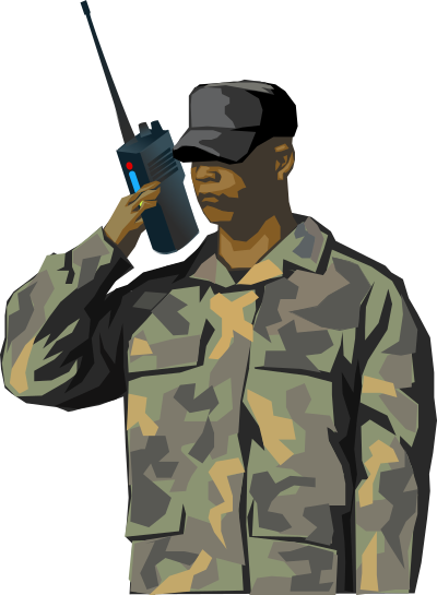 Soldier with walkie talkie radio (tall) clipart