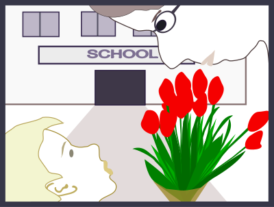 Student gives flowers to teacher clipart
