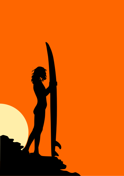 Sufer girl in sunset clipart