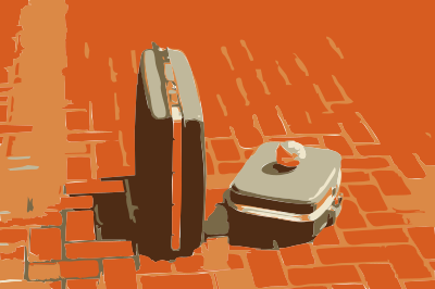 Suitcases and Yarn With Brick Texture clipart