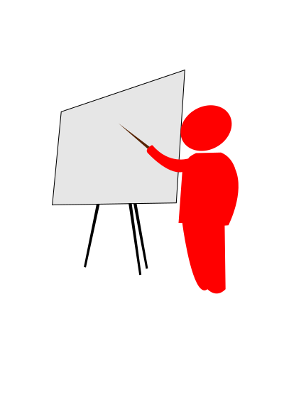 Teacher explains pointing to the blackboard clipart