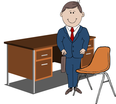 Teacher / Manager between chair and desk clipart
