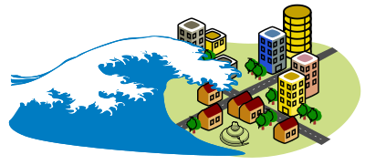 Tsunami wave hitting city clipart