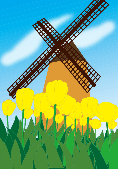 Tulips And Windmill Scene clipart