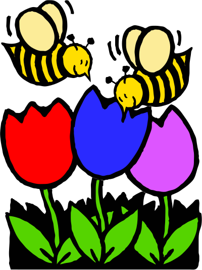 Two bees three flowers clipart