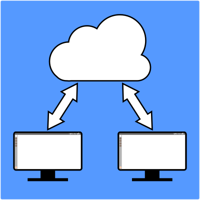 Two computers sharing using the cloud clipart
