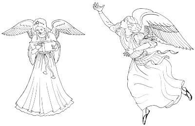 Two Female Angels Line Art clipart