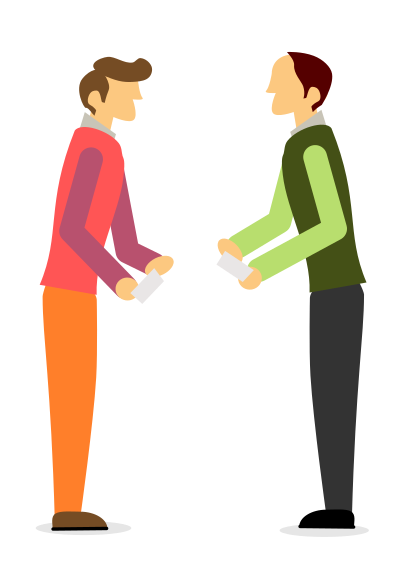 Two Men Exchanging Business Cards clipart