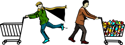Two men with shopping carts clipart