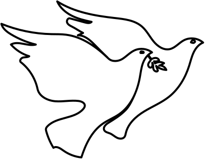 Two white peace doves together with olive branch clipart