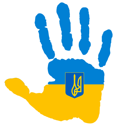 Ukraine Flag Hand with Coat of Arms clipart