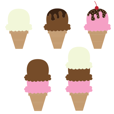 Various Flavors Ice Cream Cones clipart