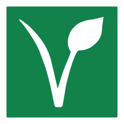 Vegan v leaf white on green square with border clipart