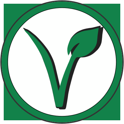 vegan v with leaf cut-out in circle in white square with 3D effect clipart