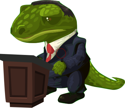 Very important lizard gives a speech clipart