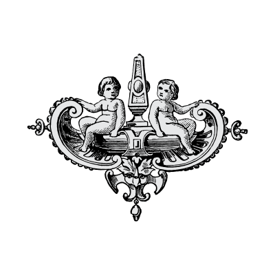 Vignette with putti and obelisk clipart