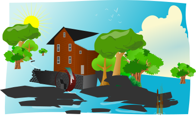 Watermill in lanscape clipart