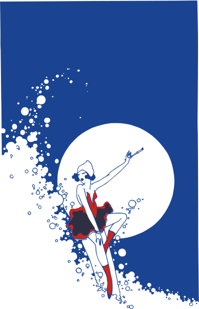 Waves Moon and Lady in a Red Dress clipart