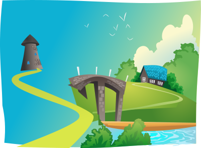 Windmill in landscape clipart