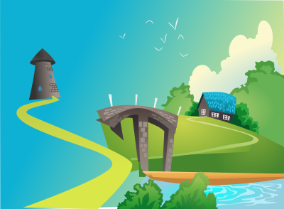 Windmill landscape square borders clipart