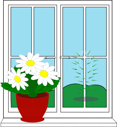 Window with potted plants clipart