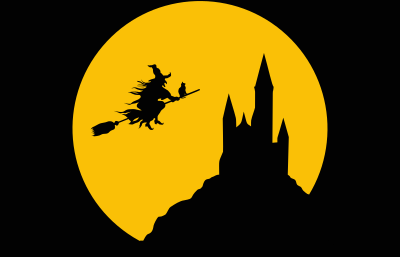 Witch Flying In Full Moon Silhouette clipart
