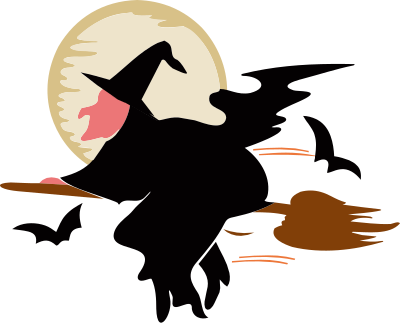Witch over silvery moon clipart