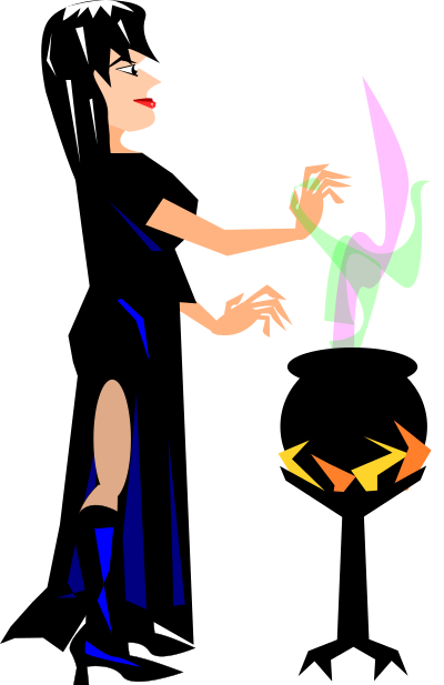 Witch with cauldron clipart