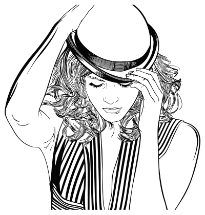 Woman Adjusting Hat Line Art clipart