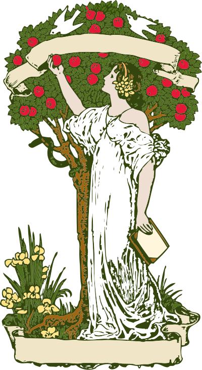 Woman at Apple Tree - Color clipart